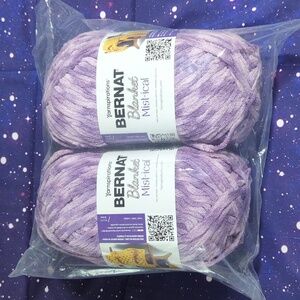 2 Brand New Skeins Bernat Blanket MIST-I-CAL Yarn PURPLE SKY Smoke Free